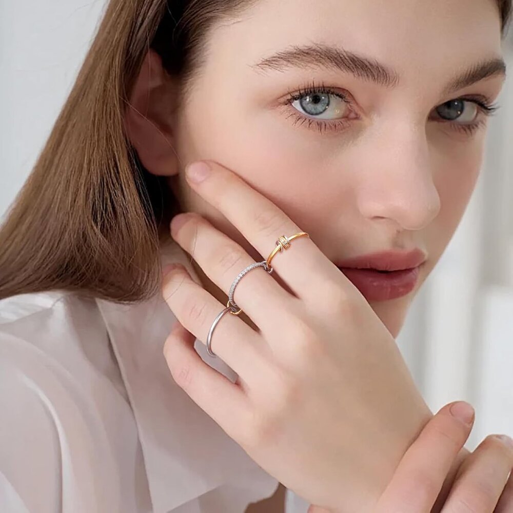 Interlocking Statement Rings Set - S925 Silver St… - image 6